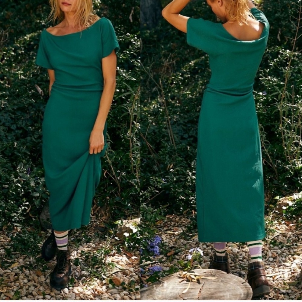 FP Beach Free People Green Ribbed Midi Dress XS NWT